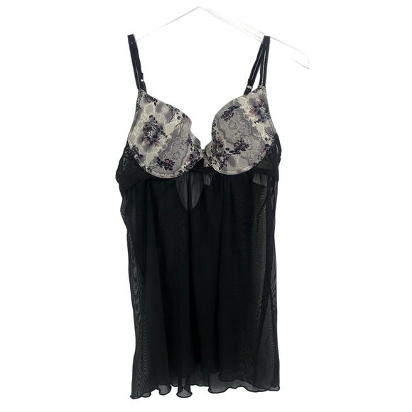 Jessica Simpson Lingerie Babydoll Nightie Thong Panty 2-Piece Set L Black NWT - Picture 1 of 12